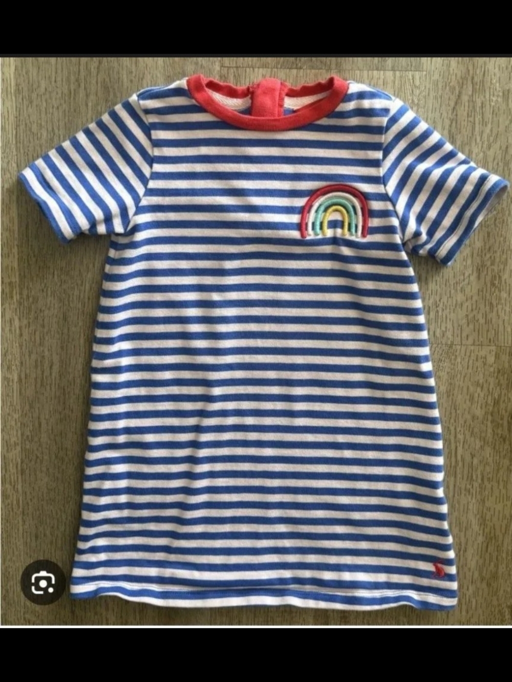 Joules Blue and White Striped Tee Dress with Rainbow Patch Size 5 Years